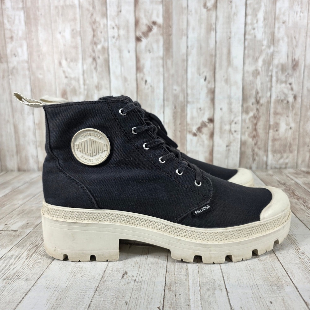 Palladium Black Canvas Platform Combat Boots Women's Size 9.5 Lug Sole